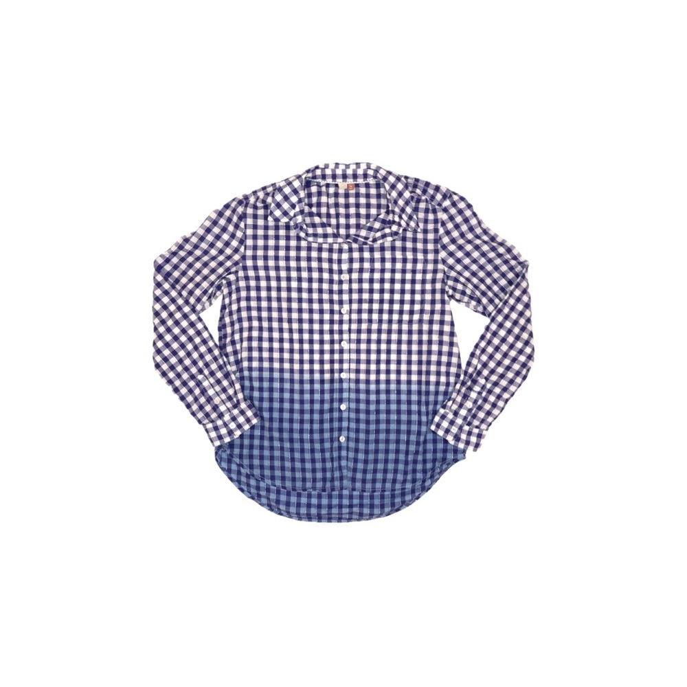Anthropologie Pilcro Deb Ombre Gingham Button Up Top Blue White Pink – Medium